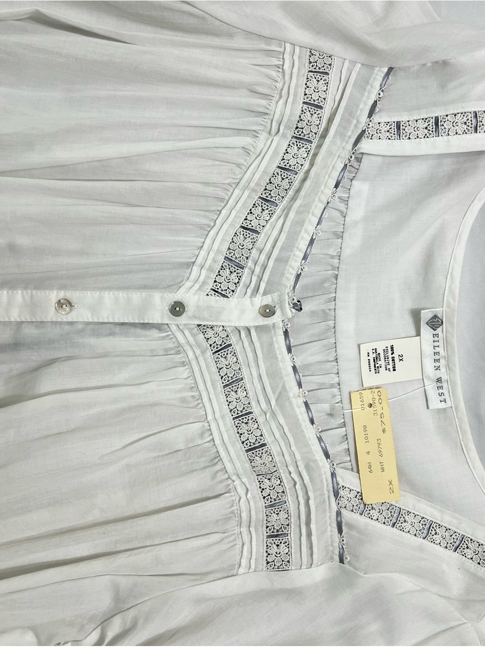 Vintage Eileen West White Long Button-Front Nightgown with Ribbon & Lace 2X - Picture 9 of 16